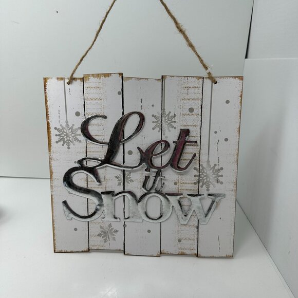 Let It Snow Decorative Hanging Wall Sign Rustic Rope Accent Winter Holiday Deco - Picture 8 of 14